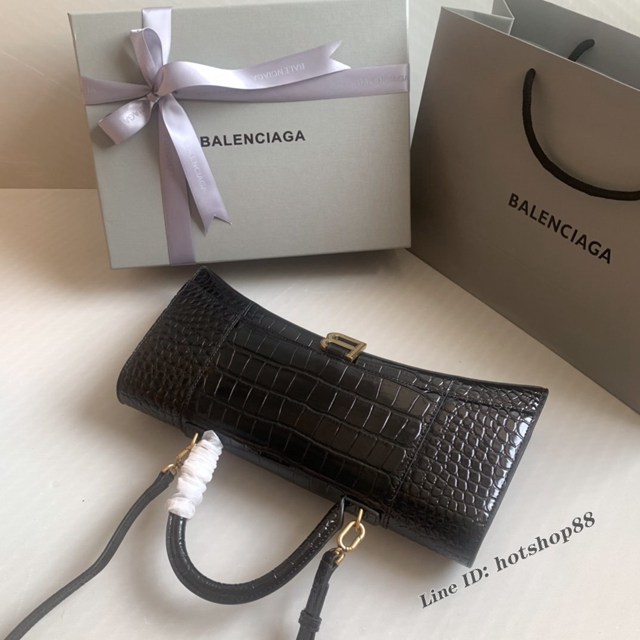 Balenciaga專櫃爆款鱷魚黑金扣手提女包 巴黎世家長款Hourglass沙漏包 fyj1596